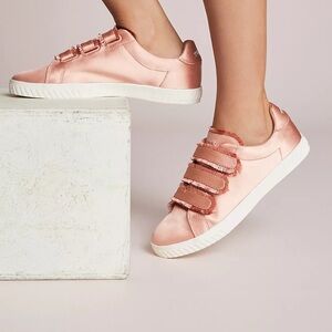 Anthropologie Tretorn Women's Carry Fringe Sneakers Pink Satin Size 8